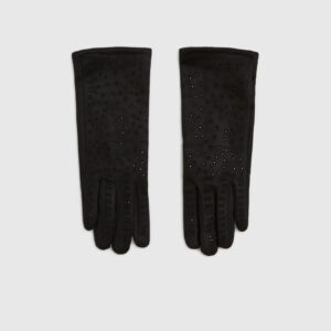 Rękawiczki z imitacji zamszu z dżetami czarne