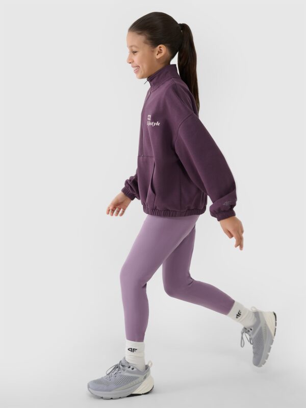 4F Bluza dresowa nierozpinana bez kaptura dziewczęca - fioletowa 122 (6-7 lat)