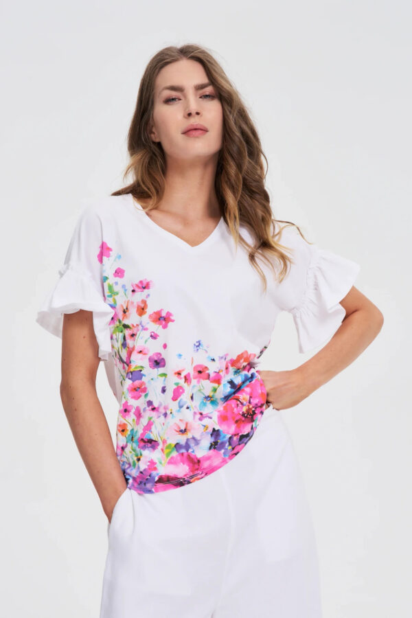 Bluzka z kwiatowym printem biała