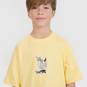 4F T-shirt oversize z nadrukiem chłopięcy - żółty 152 (11-12 lat)