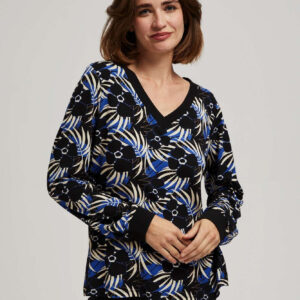 Wzorzysta bluzka z dekoltem w serek czarna