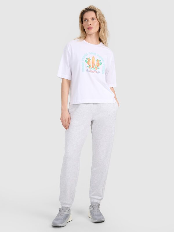 4F T-shirt oversize z nadrukiem damski - biały