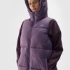 ce2e36417e7841f9051423f7e41fc7f898d027d0 4F Długi bezrękawnik puchowy pikowany z kapturem damski - fioletowy