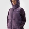 ce2e36417e7841f9051423f7e41fc7f898d027d0 4F Długi bezrękawnik puchowy pikowany z kapturem damski - fioletowy