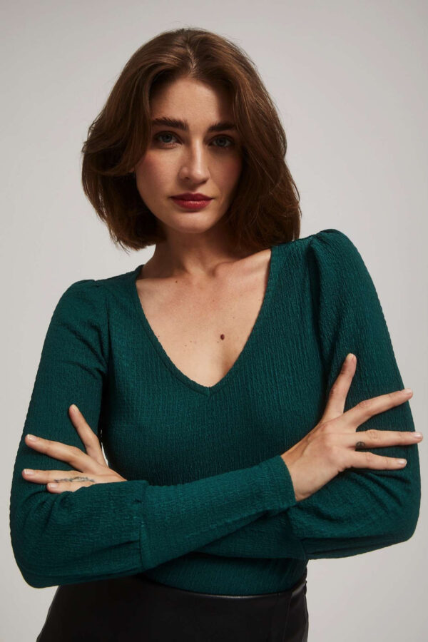 ce2fc4cd9bbde325e5edfff6221f0ec192682c35 Bluzka z dekoltem w serek szmaragdowa