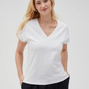 cead62bfdb918459f2cd24ce8345906fcb5f10dc Gładki t-shirt z dekoltem w serek biały