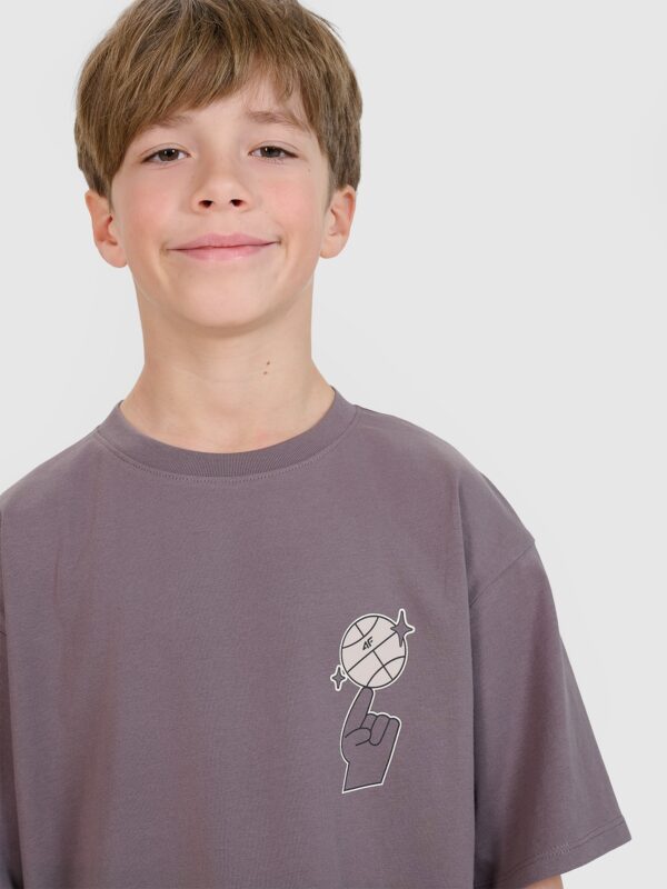 4F T-shirt oversize z nadrukiem chłopięcy - szary 122 (6-7 lat)