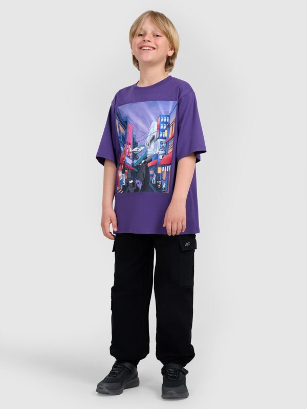 4F T-shirt oversize z nadrukiem chłopięcy - fioletowy 152 (11-12 lat)