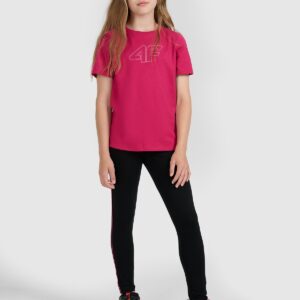 d015d9480d60094ee8a3ce1251af5347168d8dae 4F T-shirt regular z nadrukiem dziewczęcy - różowy 152 (11-12 lat)