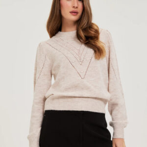Sweter z bufiastymi rękawami beżowy