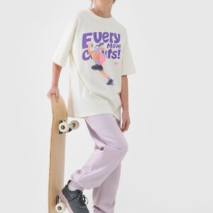 4F T-shirt oversize z nadrukiem dziewczęcy - biały 158 (12-13 lat)