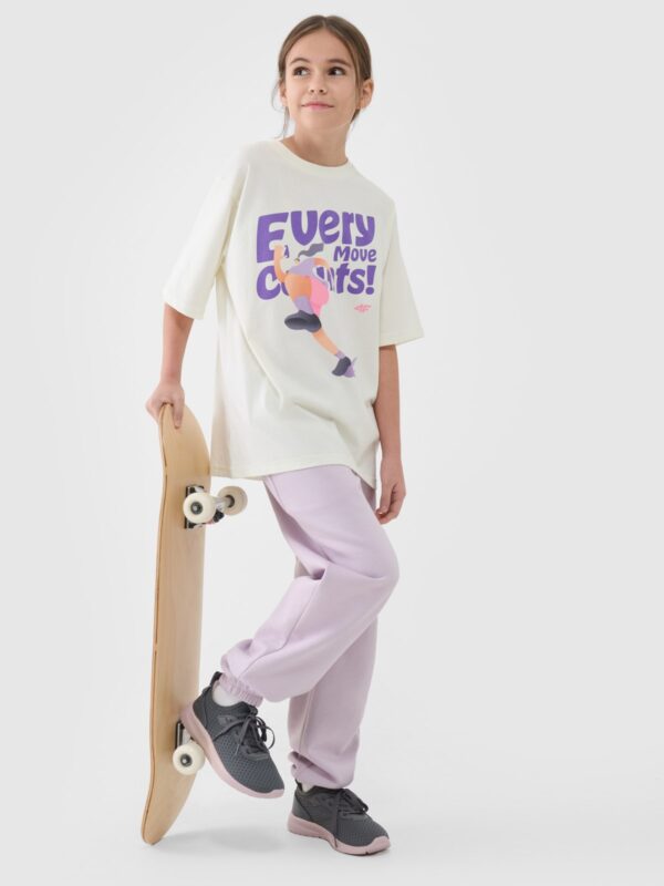 d05ad70b5ec3540b8227094430236b274517976e 4F T-shirt oversize z nadrukiem dziewczęcy - biały 158 (12-13 lat)