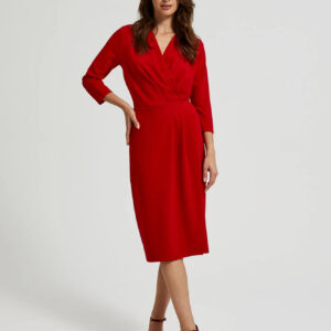 d09225fdc2b7ffd85572e30e4553e60239fa1e75 Sukienka midi z marszczeniem czerwona