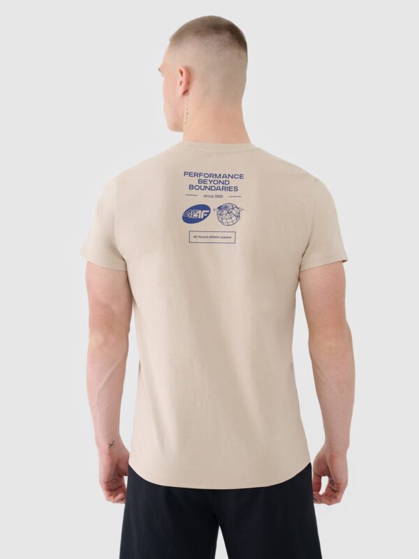 4F T-shirt regular z nadrukiem męski - beżowy