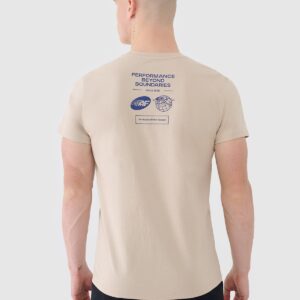 4F T-shirt regular z nadrukiem męski - beżowy
