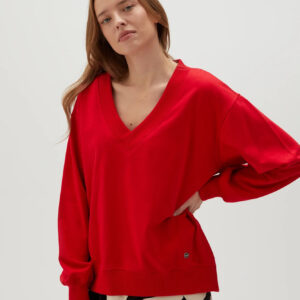 d10aa57cca8a2e762bf4cf0ddce969de0fd7a90e Gładka bluza z dekoltem w serek czerwona