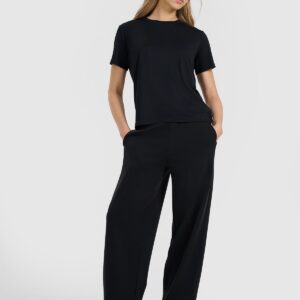 4F T-shirt z prążkowanej dzianiny z modalem damski - czarny