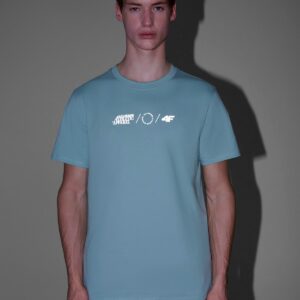 4F T-shirt regular z nadrukiem męski - turkusowy