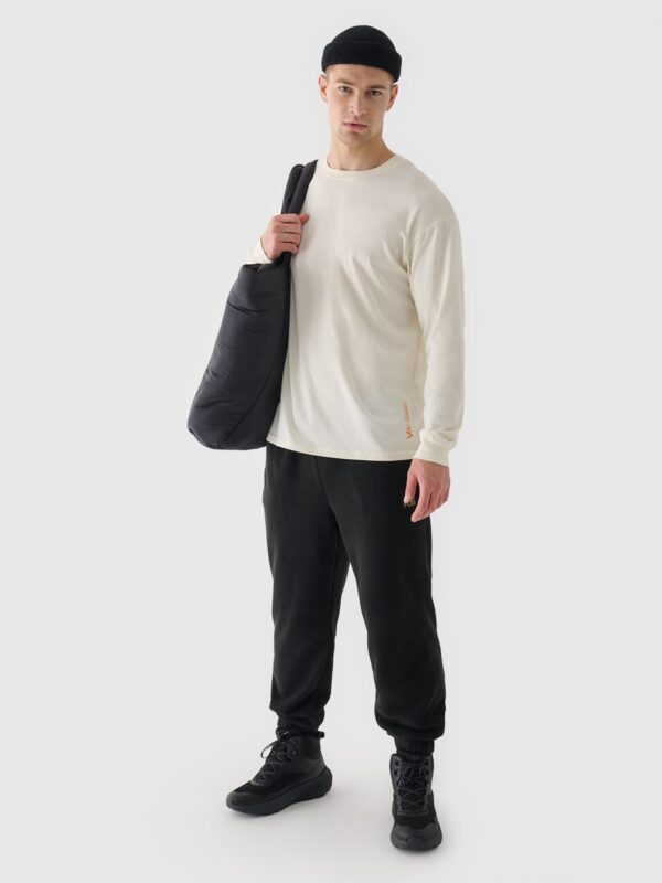 4F Longsleeve oversize z nadrukiem męski - beżowy