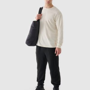 4F Longsleeve oversize z nadrukiem męski - beżowy