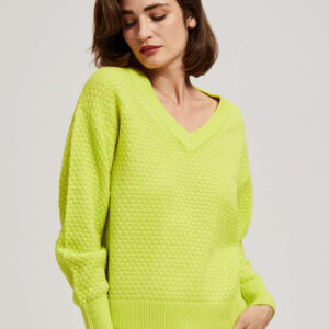 Sweter z dekoltem w serek limonkowy