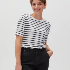 Bluzka w paski z okrągłym dekoltem czarna