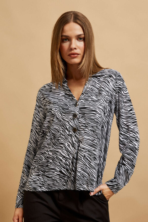 Koszula z dekoltem w serek czarno-biała