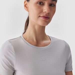 4F Koszulka do jogi i pilatesu slim szybkoschnąca damska - szara