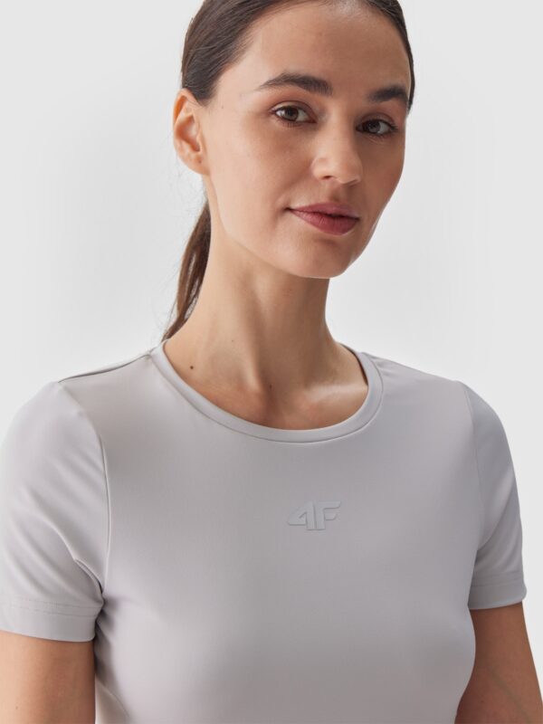 4F Koszulka do jogi i pilatesu slim szybkoschnąca damska - szara