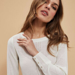 d4450f94540a652b009949c26037392df3849277 Sweter z ażurowym zdobieniem perłowy