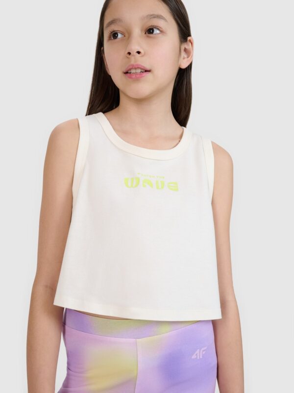 4F Crop top oversize z nadrukiem dziewczęcy - biały 158 (12-13 lat)