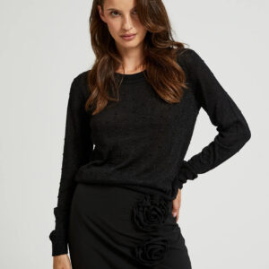 Sweter z długimi rękawami ozdobiony metaliczną nitką czarny