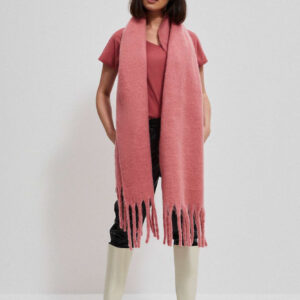 Gładki szal z frędzlami różowy