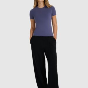 4F T-shirt z prążkowanej dzianiny z modalem damski - granatowy