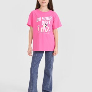 d638897bfcd85756124570eeaa6474e42a3c6148 4F T-shirt regular z nadrukiem dziewczęcy - różowy 158 (12-13 lat)