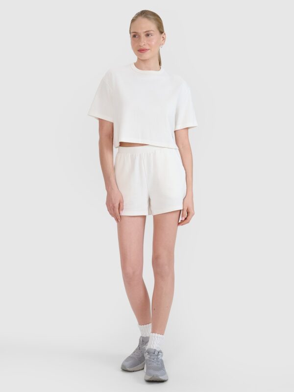 4F T-shirt crop top z waflowej dzianiny damski - biały