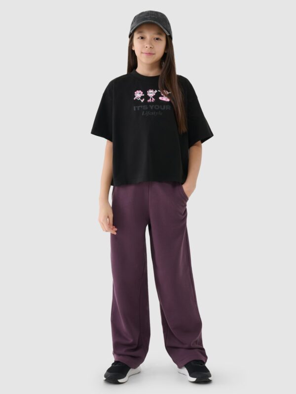 4F Crop top oversize z nadrukiem dziewczęcy - czarny 122 (6-7 lat)