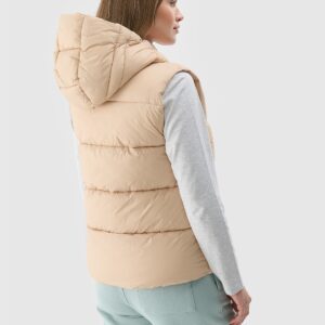 4F Bezrękawnik puchowy pikowany z kapturem damski - beżowy