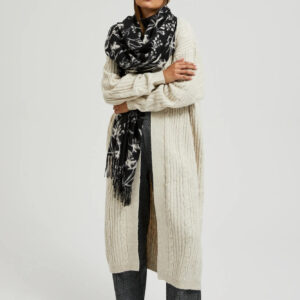 Szalik z wzorem kwiatów czarny