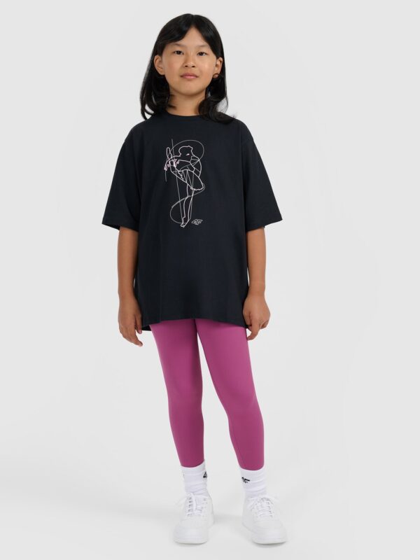 4F T-shirt oversize z nadrukiem dziewczęcy - czarny 152 (11-12 lat)
