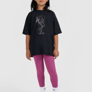 4F T-shirt oversize z nadrukiem dziewczęcy - czarny 152 (11-12 lat)