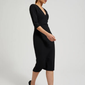 Gładka sukienka z dekoltem w serek czarna