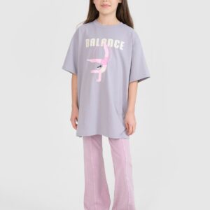 d8a2bd70768dcc9db9e513dd6db96128a39d0d2e 4F T-shirt oversize z nadrukiem dziewczęcy - szary 152 (11-12 lat)