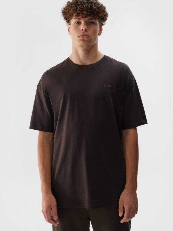 4F T-shirt oversize z nadrukiem męski - brązowy