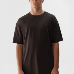 4F T-shirt oversize z nadrukiem męski - brązowy