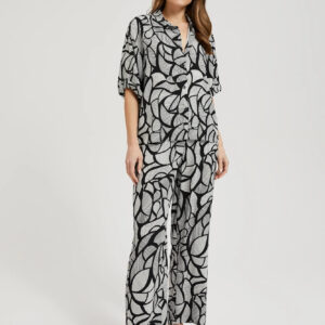 Wiskozowe spodnie z prostymi nogawkami czarno-białe