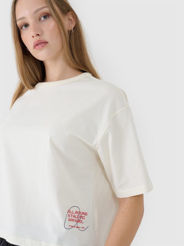 4F T-shirt oversize z nadrukiem damski - biały