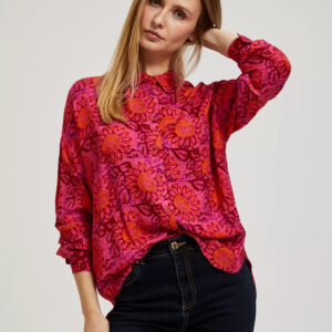 Wzorzysta koszula z kołnierzykiem różowa