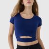 4F T-shirt crop top gładki damski - granatowy