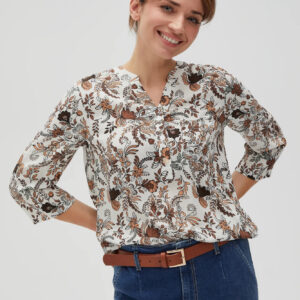 Wiskozowa koszula z kwiatowym wzorem beżowa